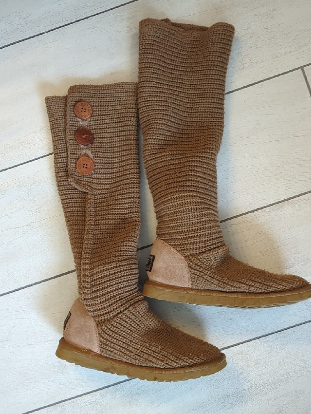 UGG Women's Tan Knit & Suede Boots - Picture 3 of 8